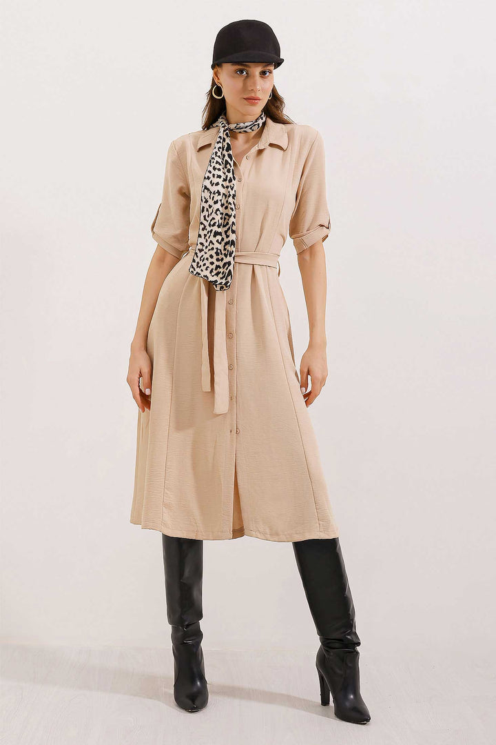 Bigdart Robe Chemise à Ceinture Beige pour Femme 2442