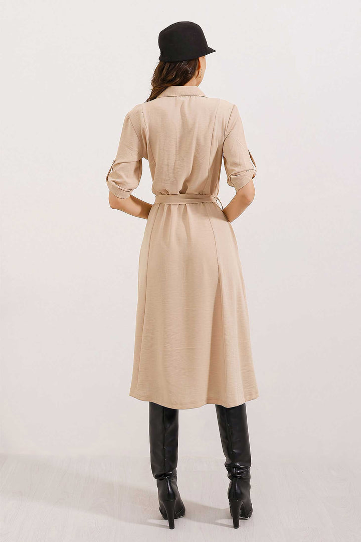 Bigdart Robe Chemise à Ceinture Beige pour Femme 2442
