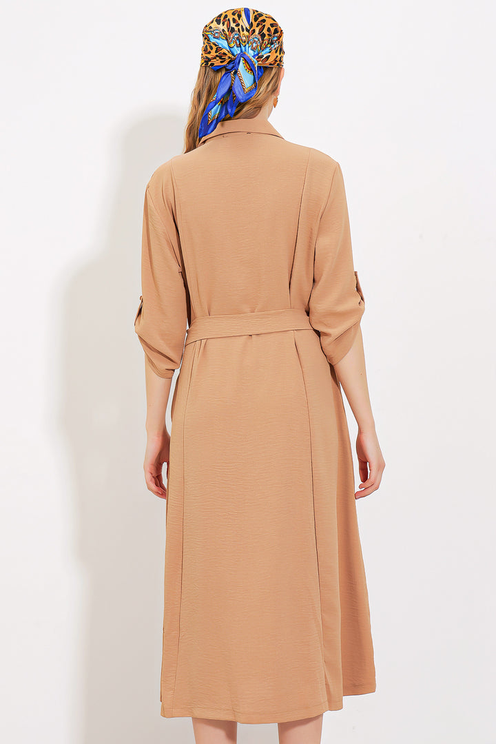 Bigdart Robe chemise à ceinture camel pour femme 2442