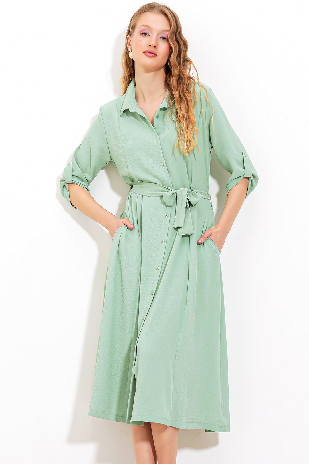 Bigdart Robe chemise à ceinture mint pour femme 2442 - d. Menthe