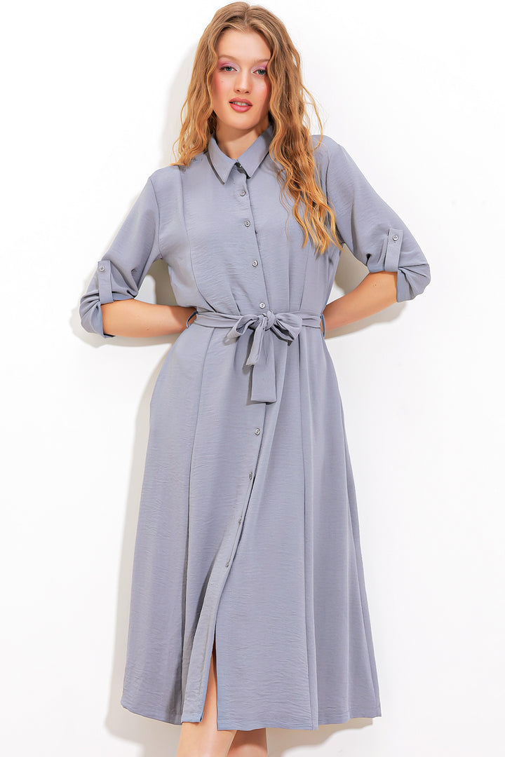 Bigdart Robe chemise à ceinture grise pour femme 2442