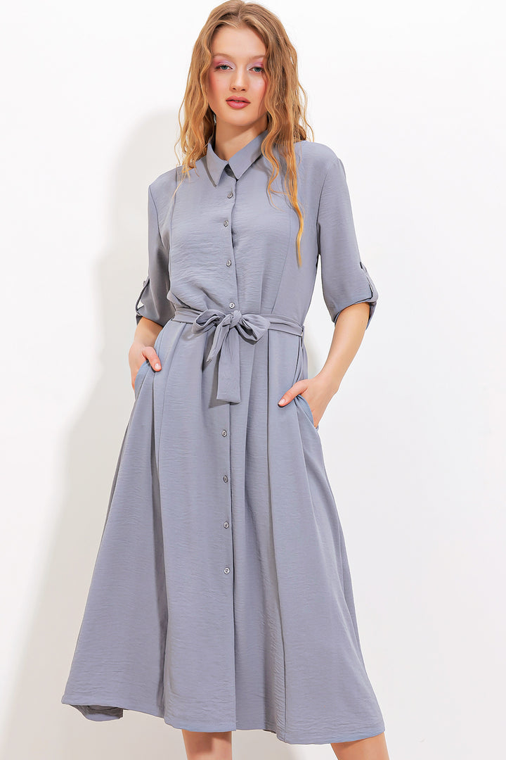 Bigdart Robe chemise à ceinture grise pour femme 2442
