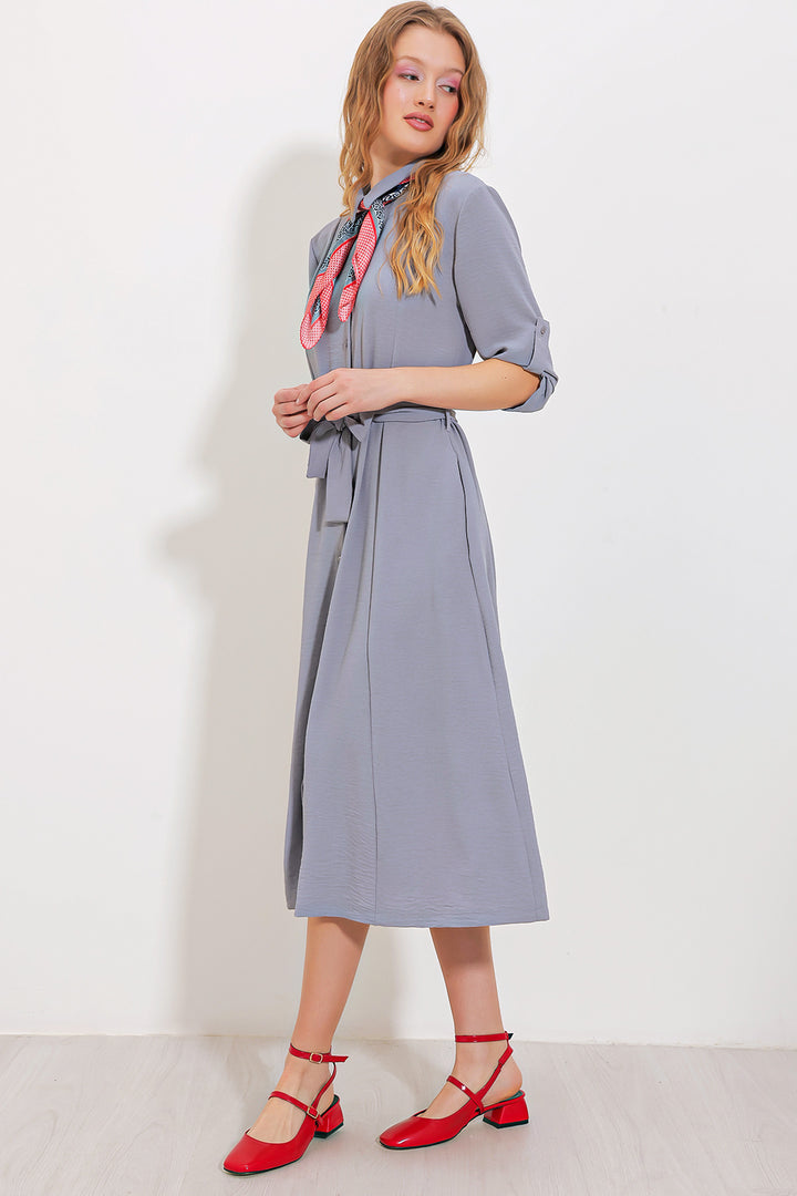 Bigdart Robe chemise à ceinture grise pour femme 2442