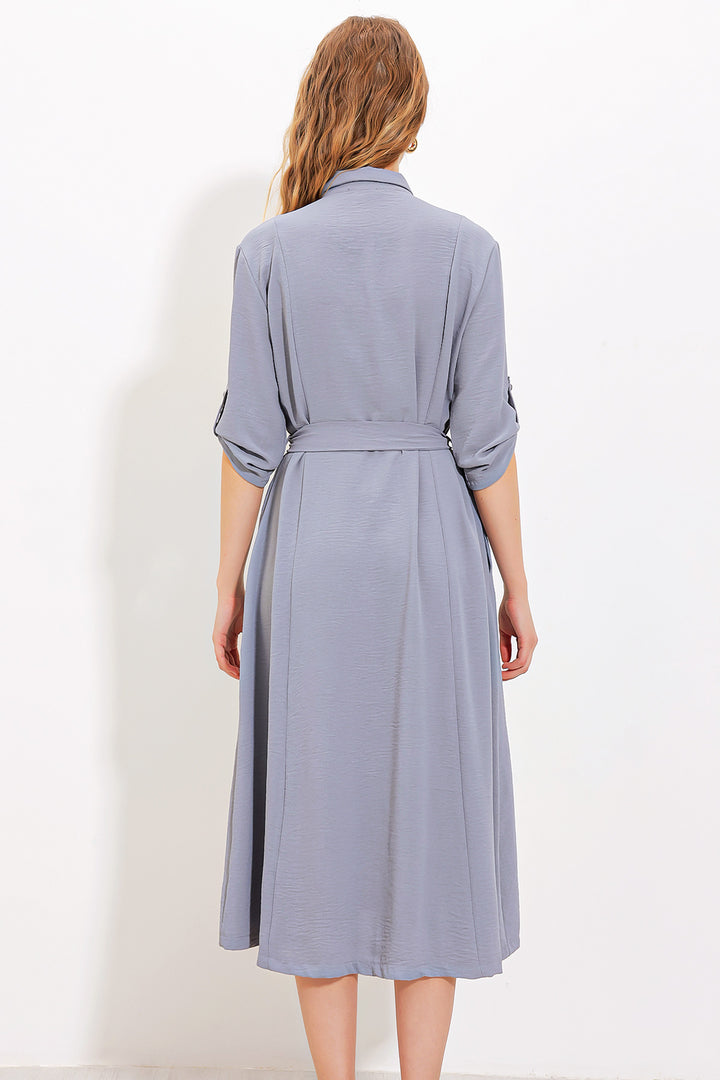 Bigdart Robe chemise à ceinture grise pour femme 2442