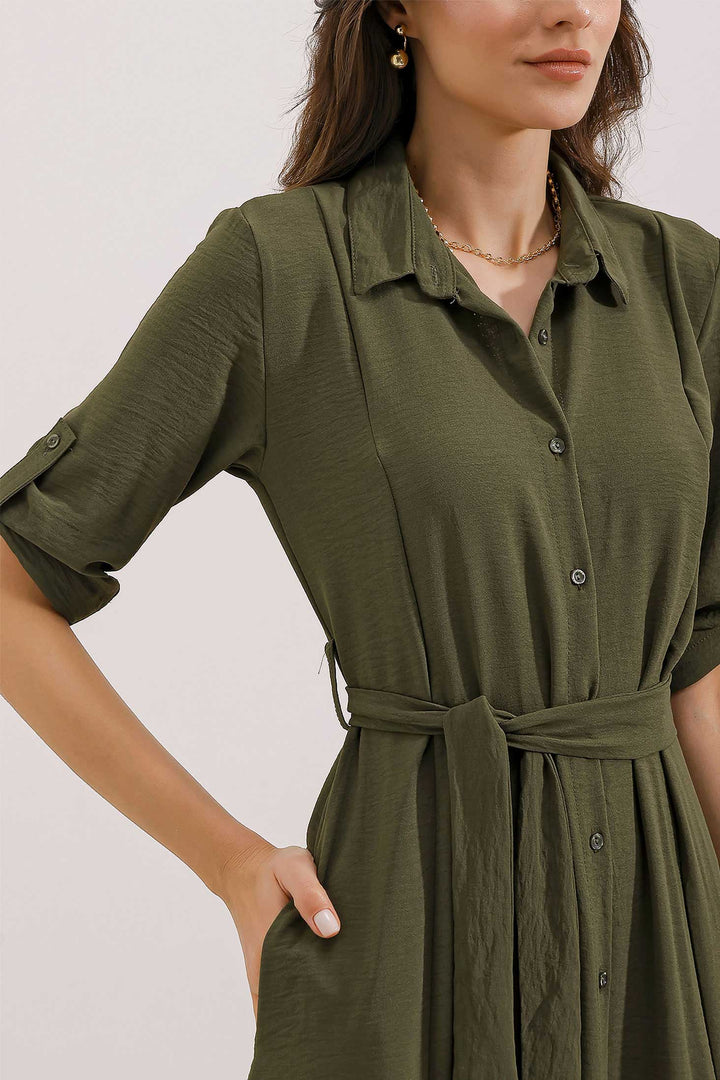 Bigdart Robe chemise femme à ceinture kaki 2442