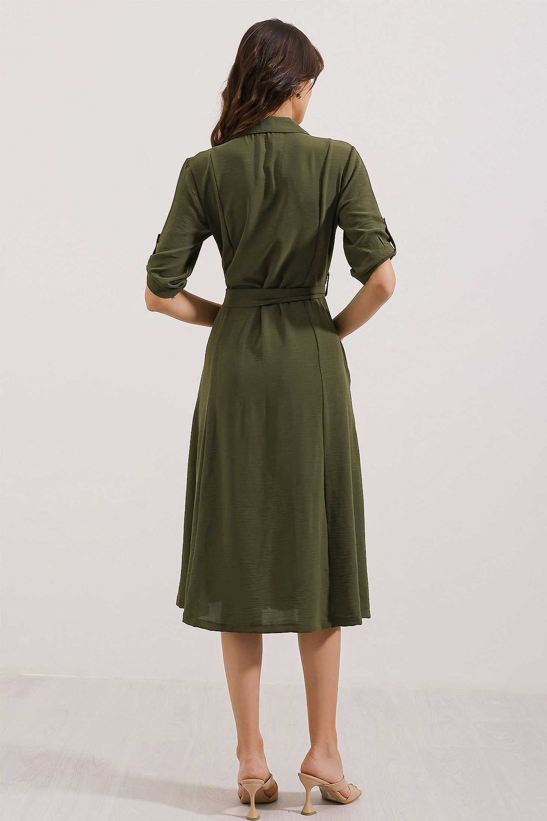 Bigdart Robe chemise femme à ceinture kaki 2442