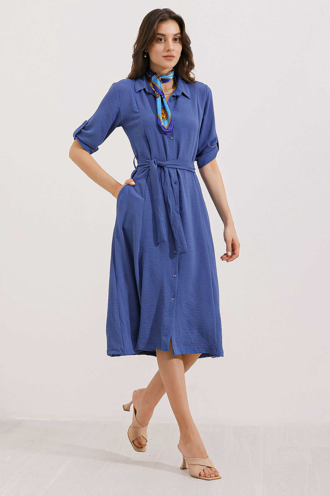 Bigdart Robe Chemise à Ceinture Indigo pour Femme 2442