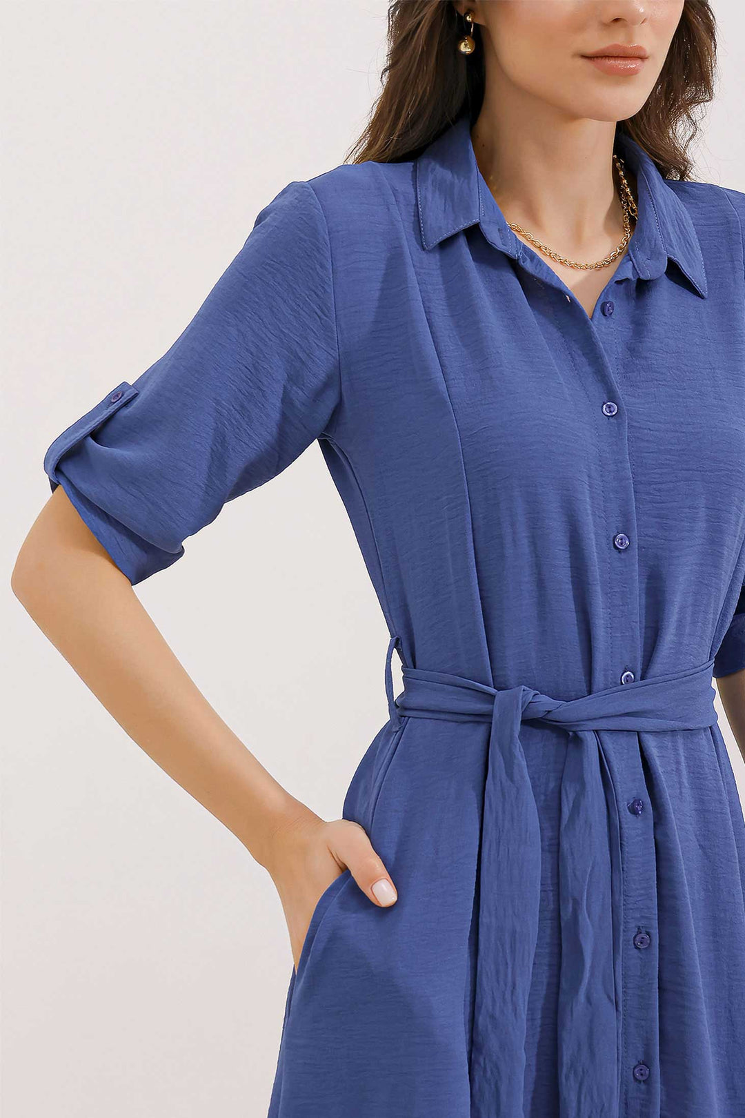 Bigdart Robe Chemise à Ceinture Indigo pour Femme 2442