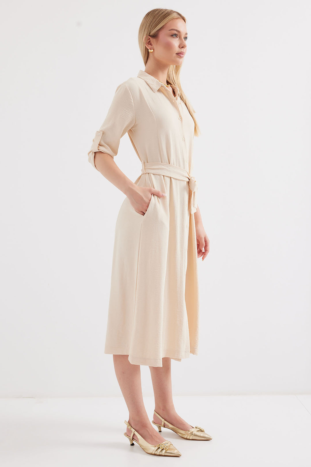 Bigdart 2442 Robe chemise avec ceinture - Crème