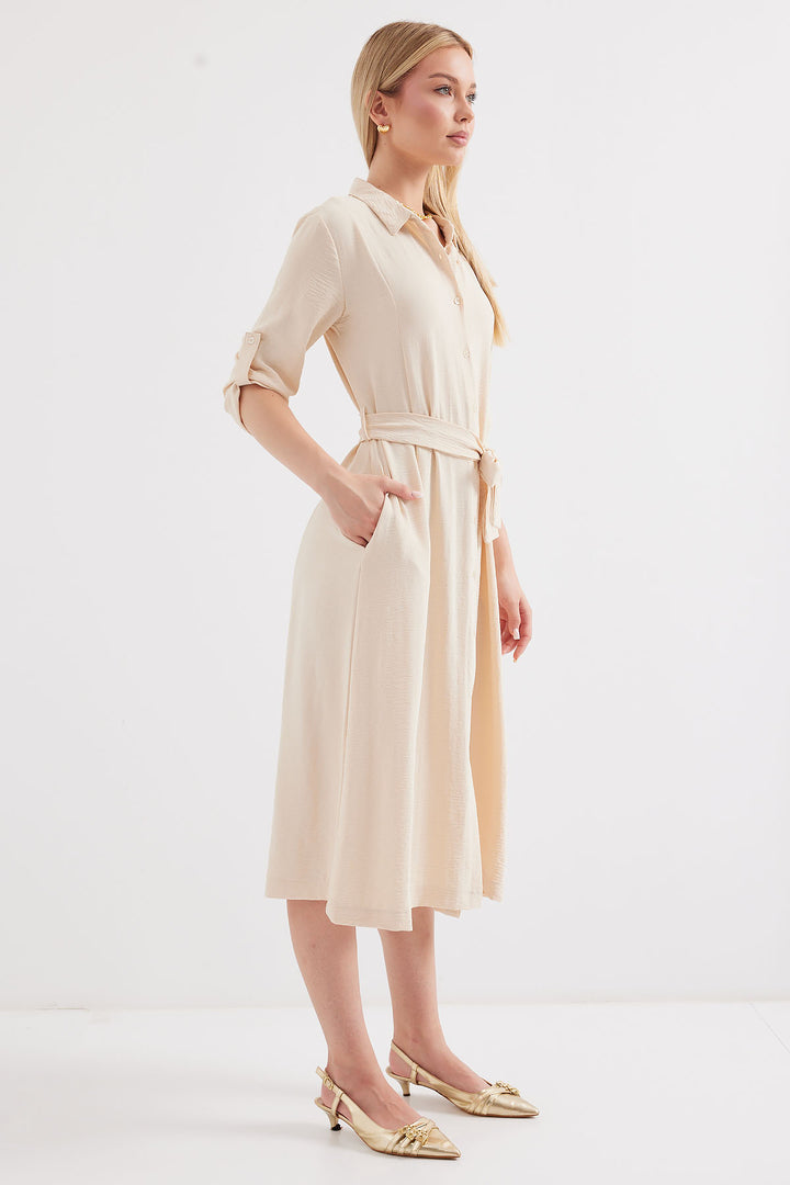 Bigdart 2442 Robe chemise avec ceinture - Crème
