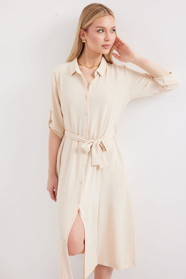 Bigdart 2442 Robe chemise avec ceinture - Crème