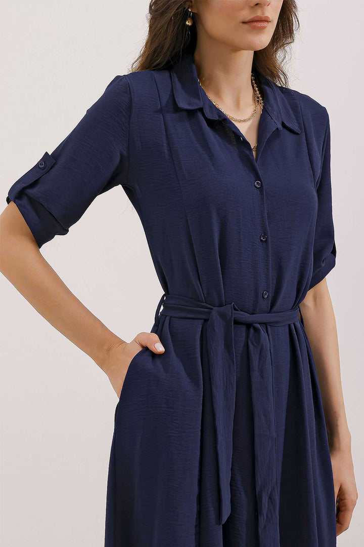 Bigdart Robe chemise ceinturée bleu marine pour femme 2442 - Bleu marine