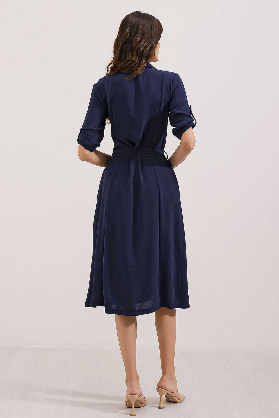 Bigdart Robe chemise ceinturée bleu marine pour femme 2442 - Bleu marine
