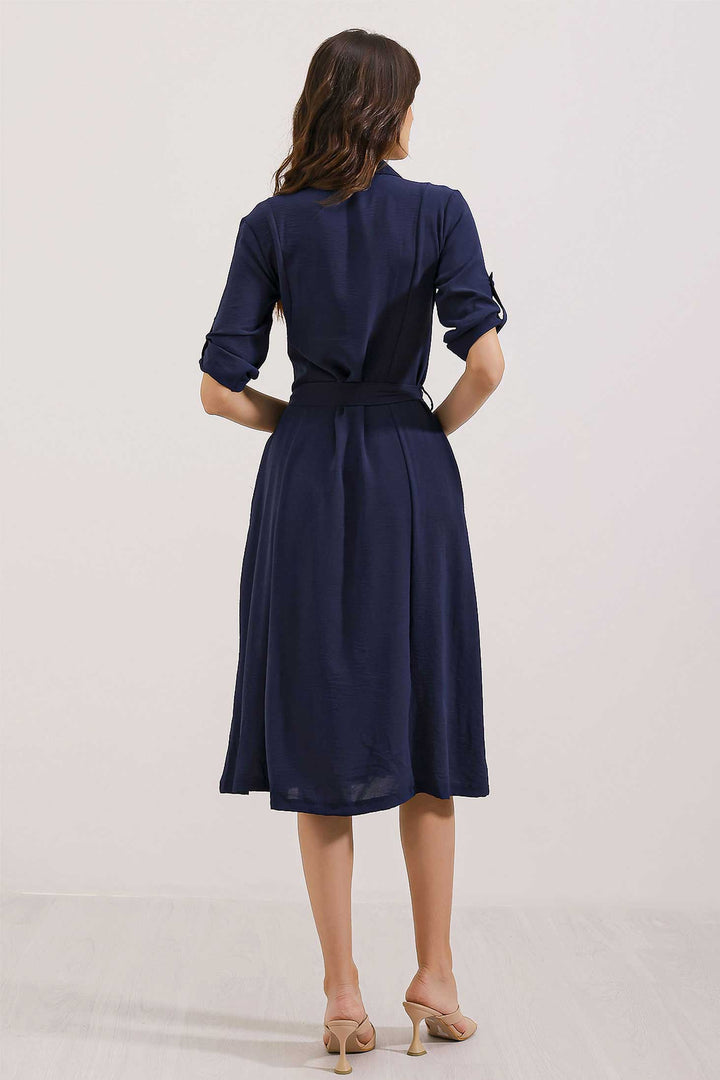 Bigdart Robe chemise ceinturée bleu marine pour femme 2442 - Bleu marine