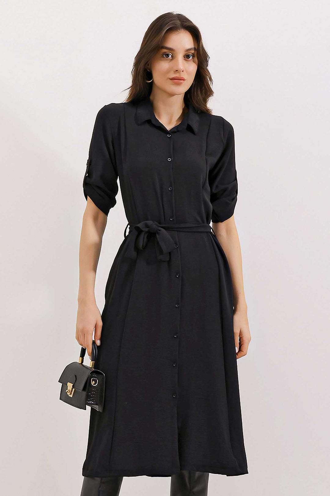 Bigdart Robe Chemise à Ceinture Noire pour Femme 2442 - Noir