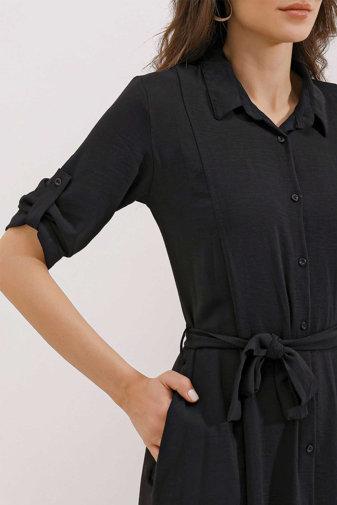 Bigdart Robe Chemise à Ceinture Noire pour Femme 2442 - Noir