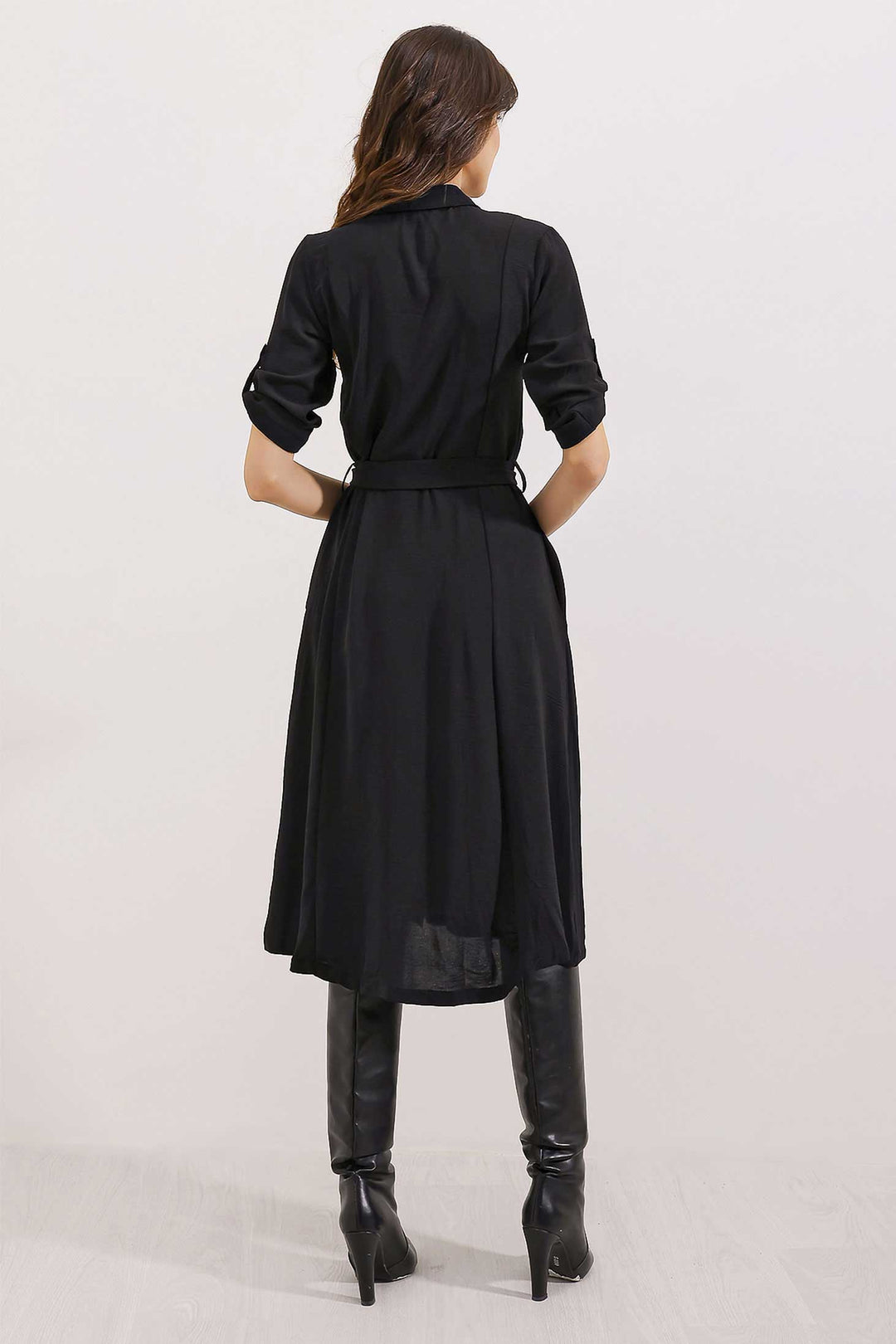 Bigdart Robe Chemise à Ceinture Noire pour Femme 2442 - Noir