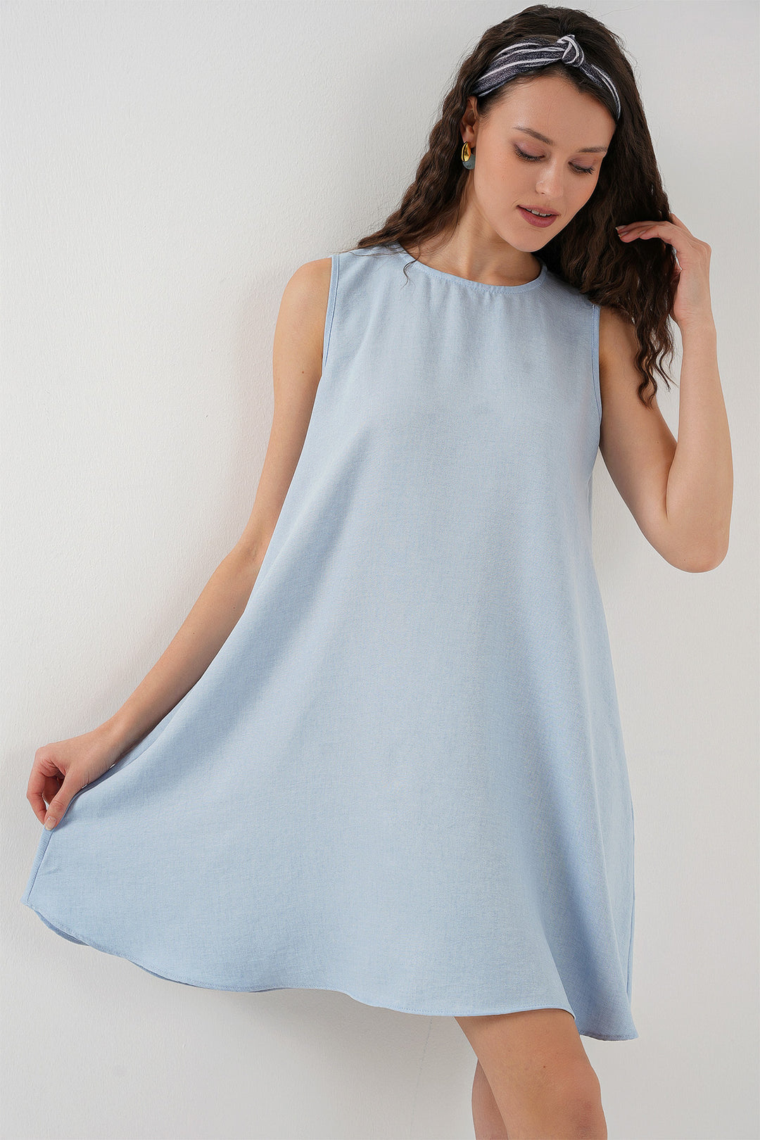 Bigdart 2444 Mini Robe en Lin - Bleu clair