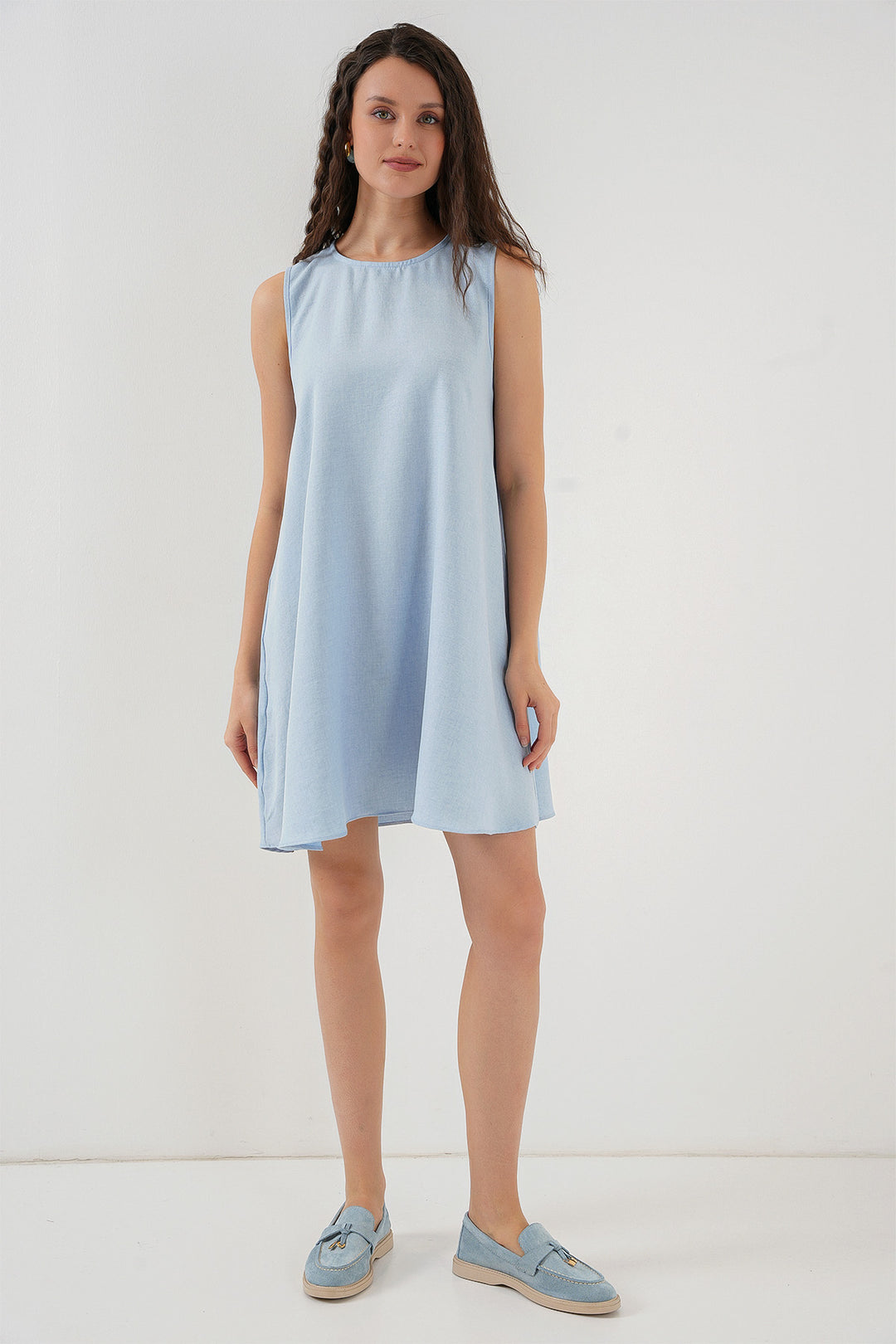 Bigdart 2444 Mini Robe en Lin - Bleu clair