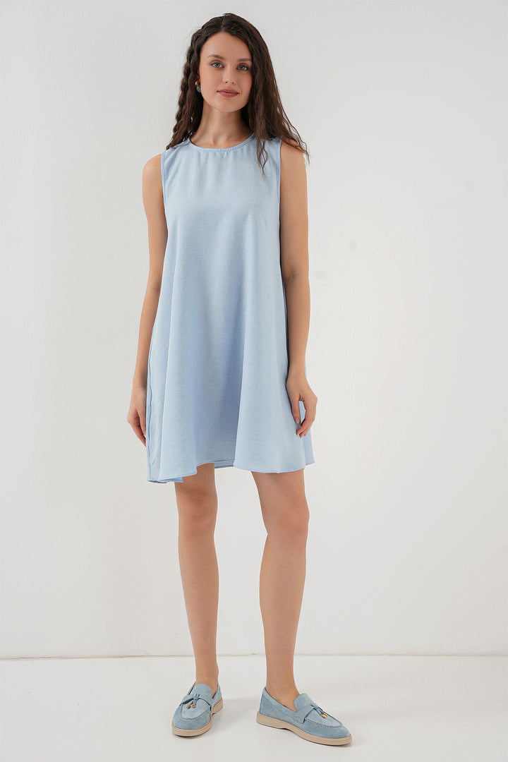 Bigdart 2444 Mini Robe en Lin - Bleu clair