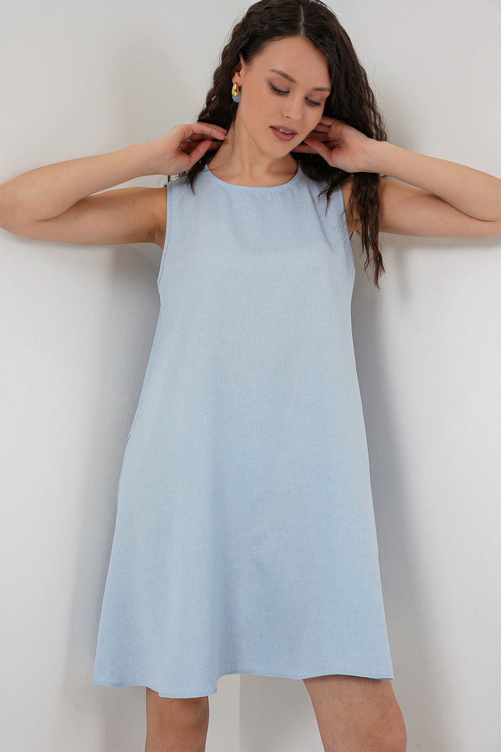 Bigdart 2444 Mini Robe en Lin - Bleu clair