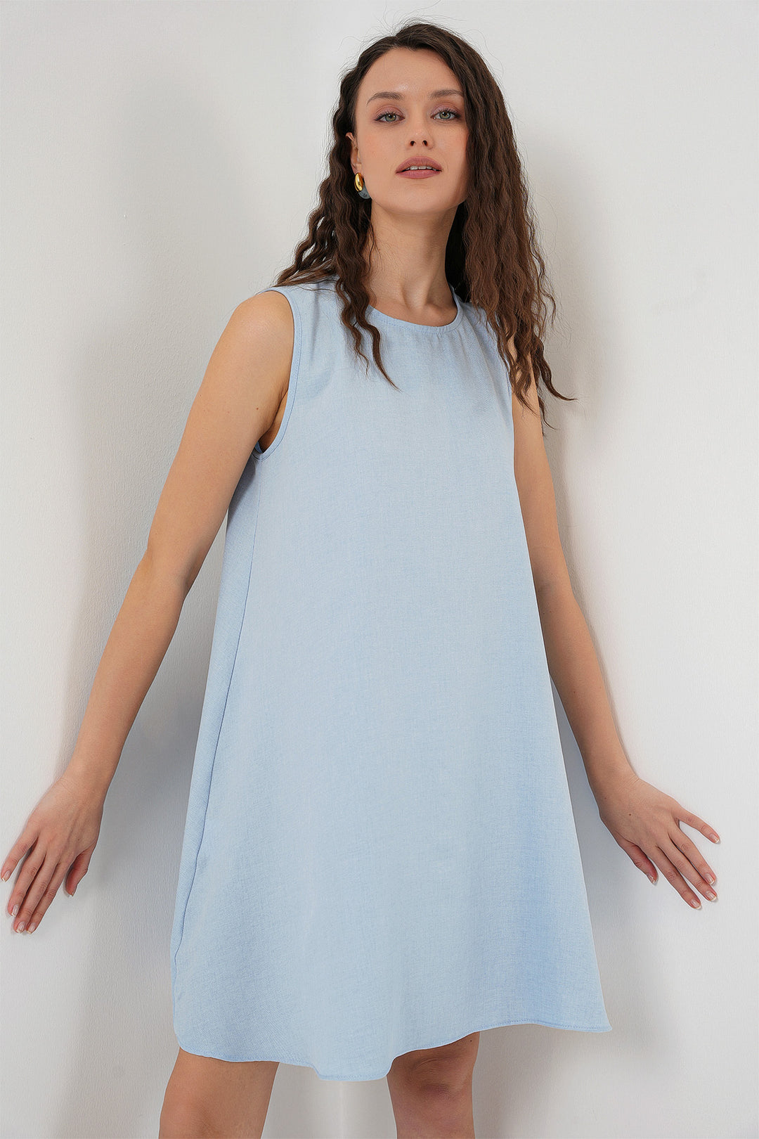 Bigdart 2444 Mini Robe en Lin - Bleu clair