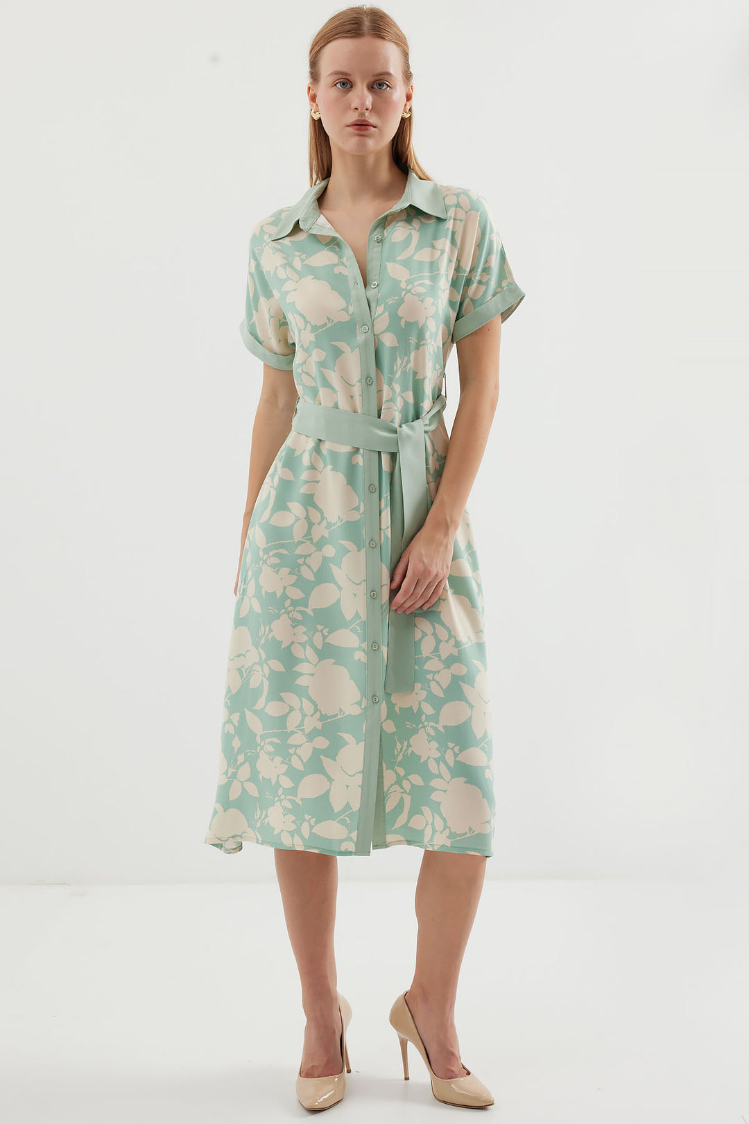 Bigdart 2455 Robe Chemise Imprimée - Vert amande