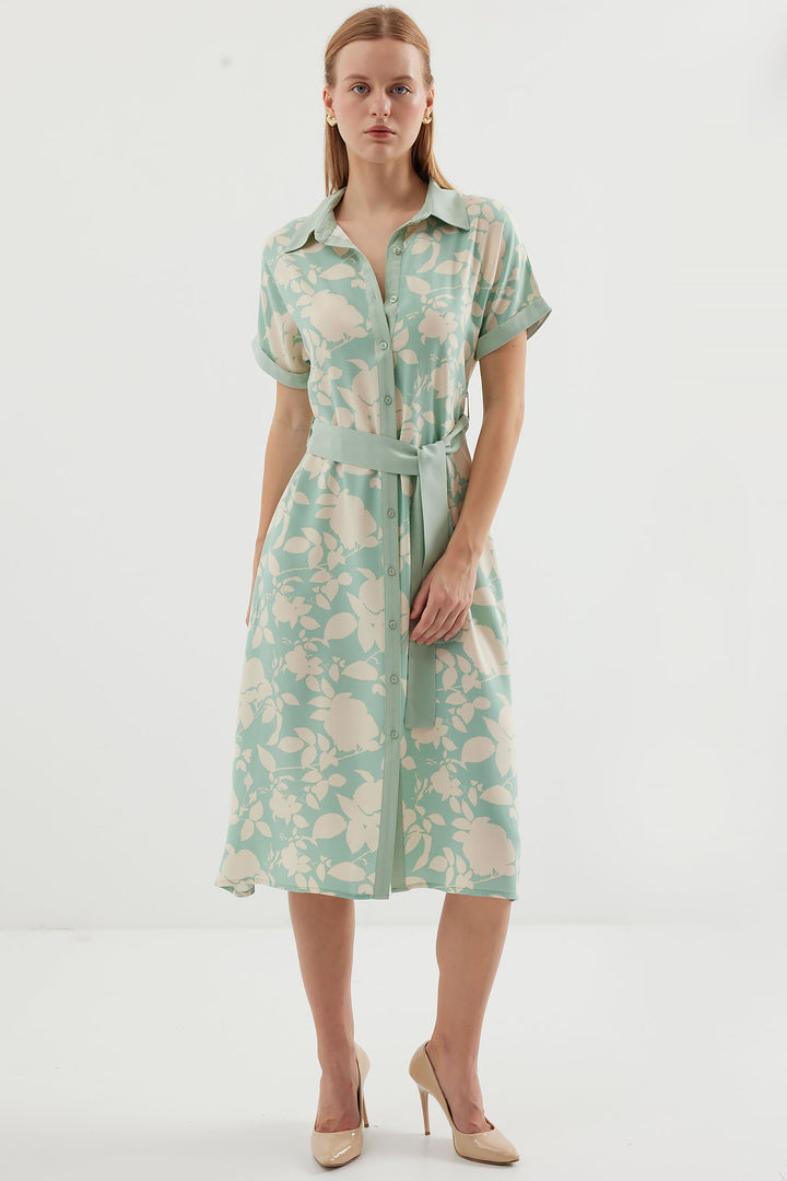 Bigdart 2455 Robe Chemise Imprimée - Vert amande