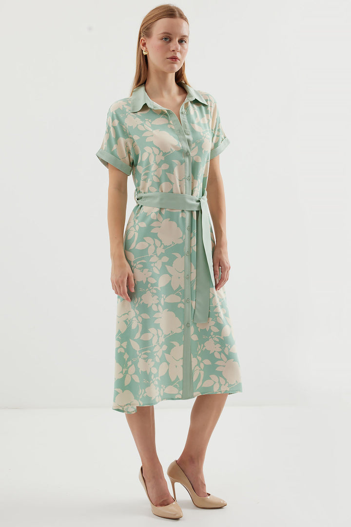 Bigdart 2455 Robe Chemise Imprimée - Vert amande