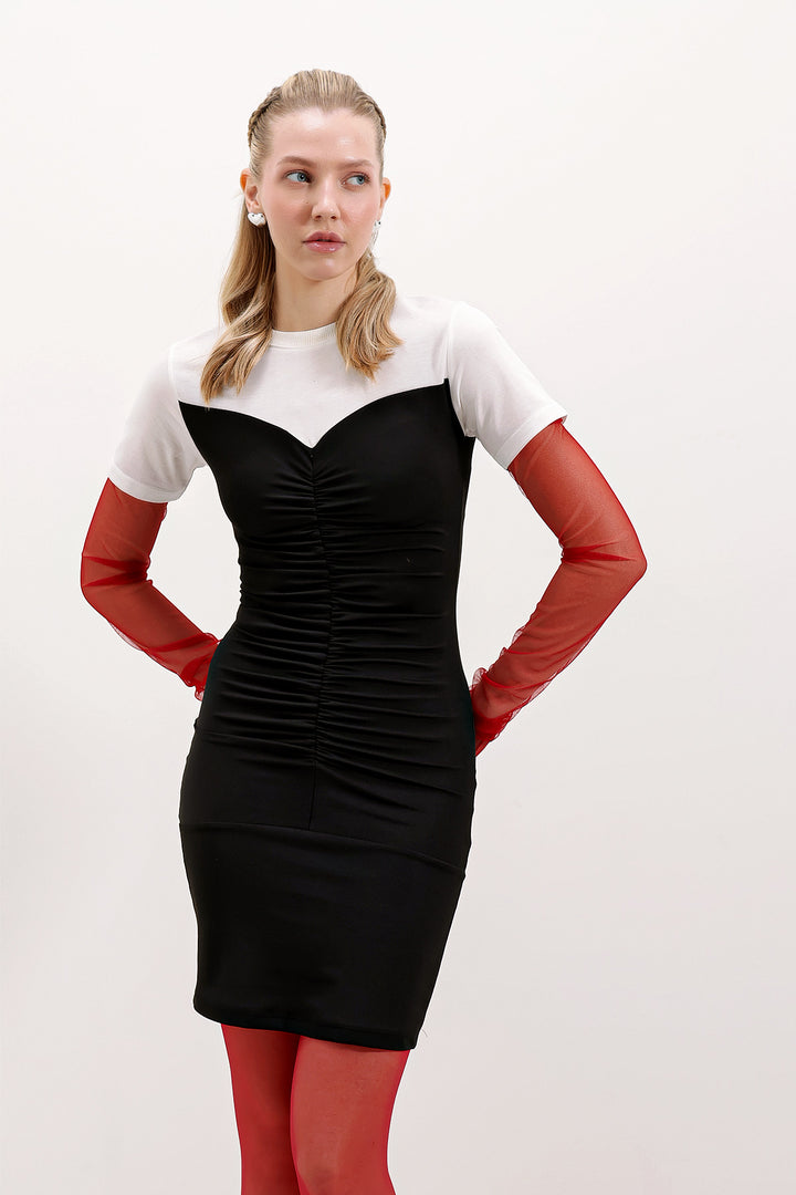 Bigdart 2472 Robe mini froncée - Noir