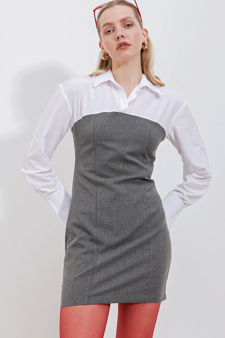 Bigdart 2474 Robe Mini Détail Chemise - Anthracite