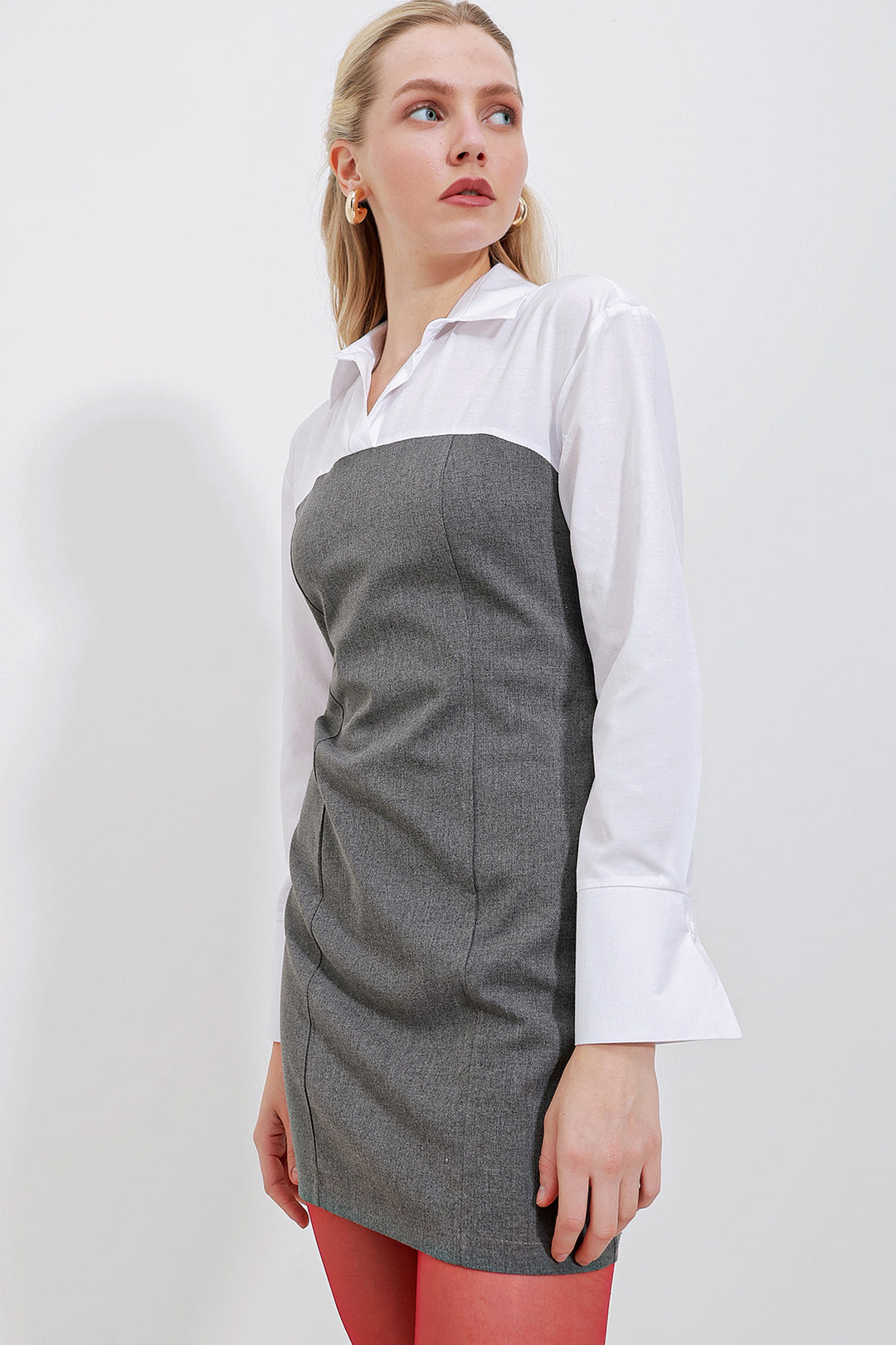 Bigdart 2474 Robe Mini Détail Chemise - Anthracite