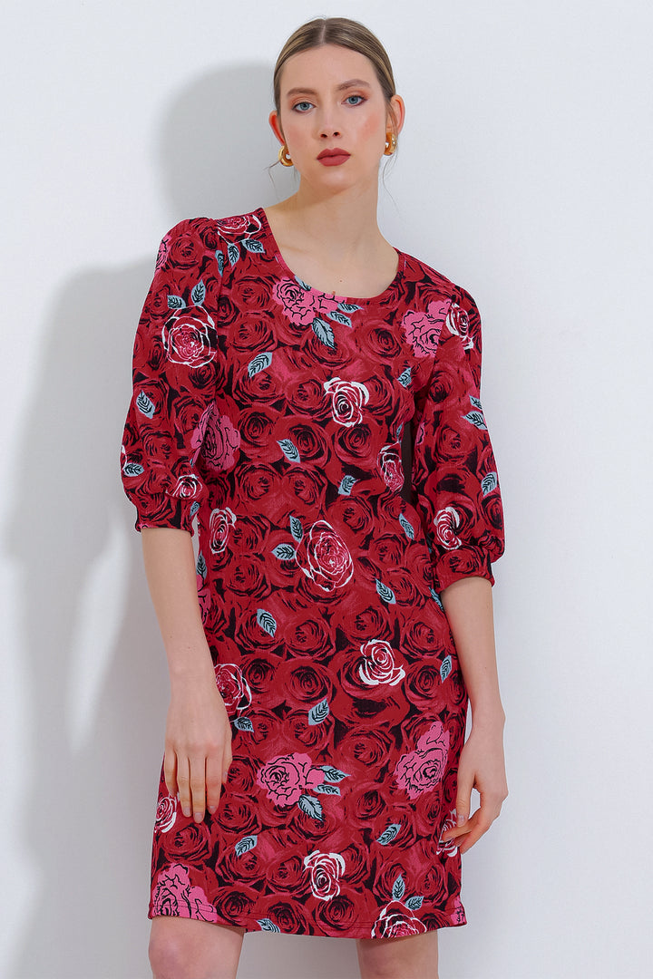 Bigdart Robe midi à motifs de rose bordeaux pour femme 2477