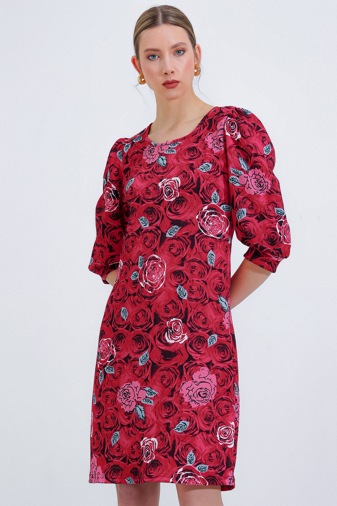 Bigdart Robe midi à motifs de rose bordeaux pour femme 2477