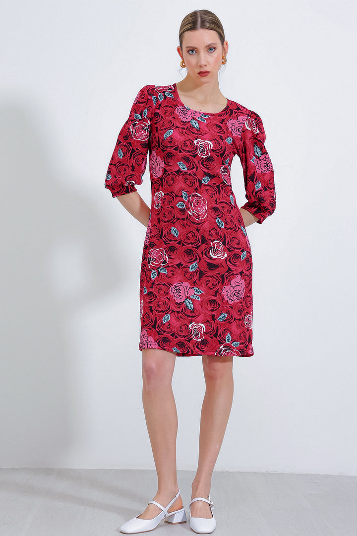 Bigdart Robe midi à motifs de rose bordeaux pour femme 2477