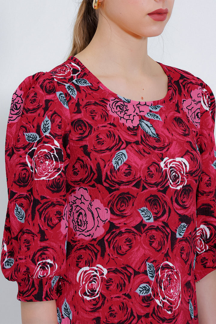 Bigdart Robe midi à motifs de rose bordeaux pour femme 2477