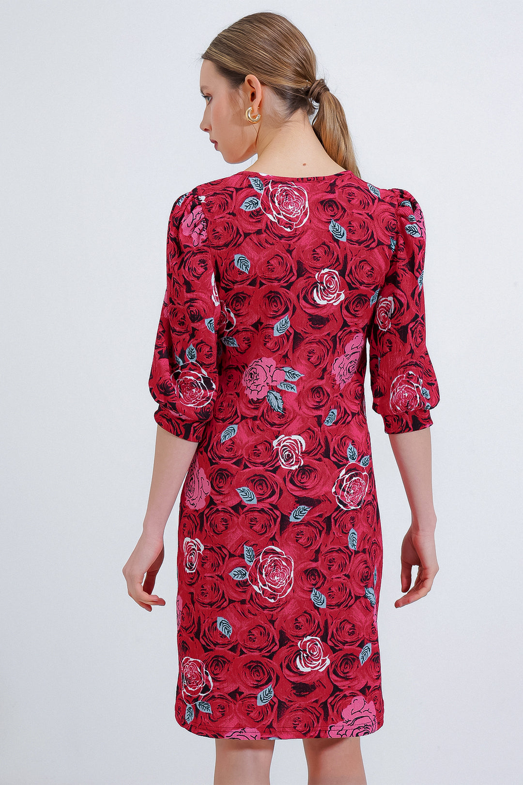 Bigdart Robe midi à motifs de rose bordeaux pour femme 2477