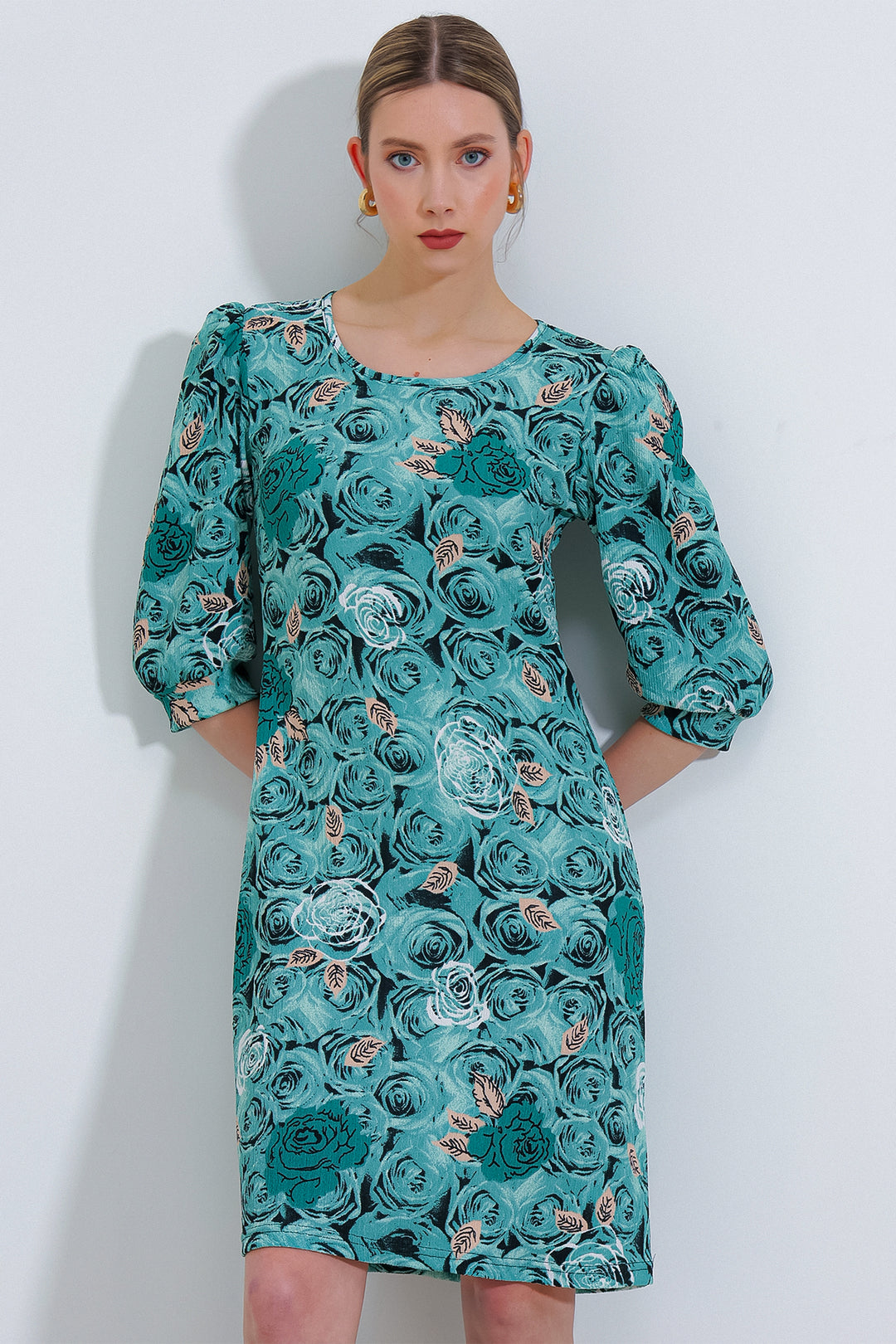 Bigdart Robe midi à motifs de rose vert d'eau pour femme 2477