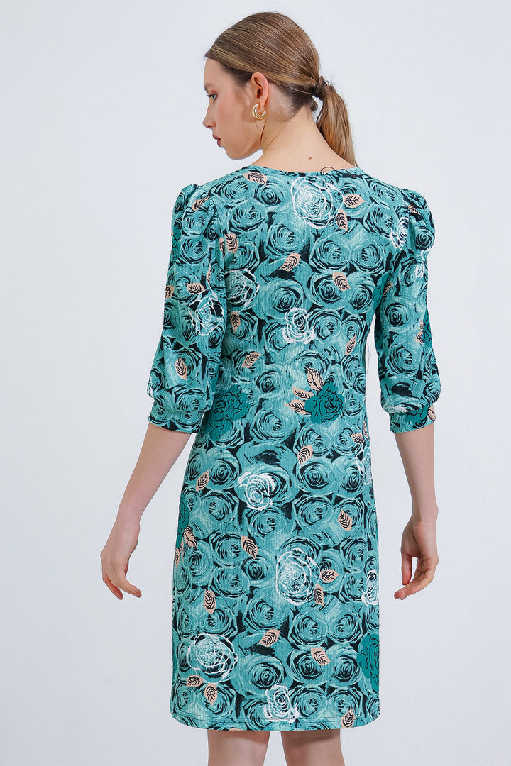 Bigdart Robe midi à motifs de rose vert d'eau pour femme 2477