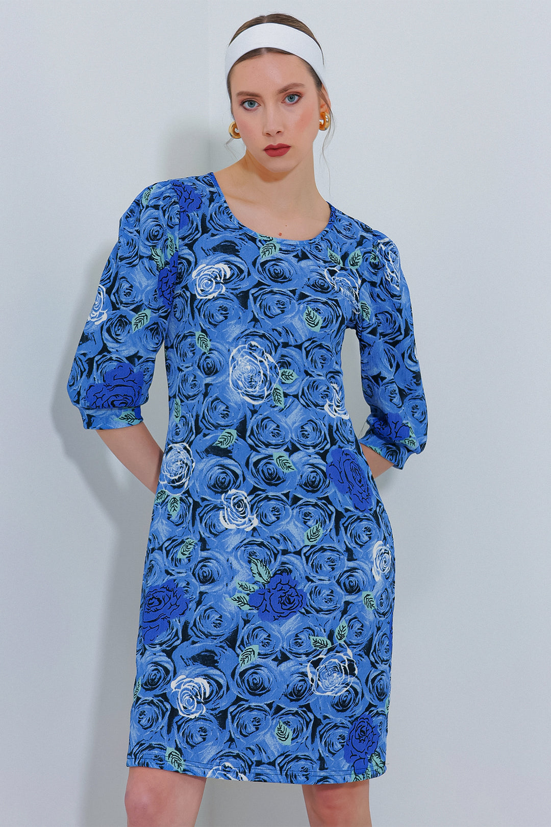 Bigdart Robe midi à motifs de rose bleu roi pour femme 2477