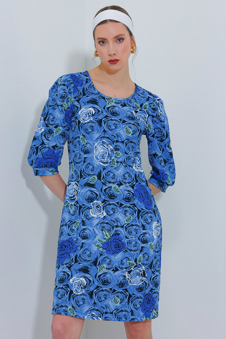 Bigdart Robe midi à motifs de rose bleu roi pour femme 2477