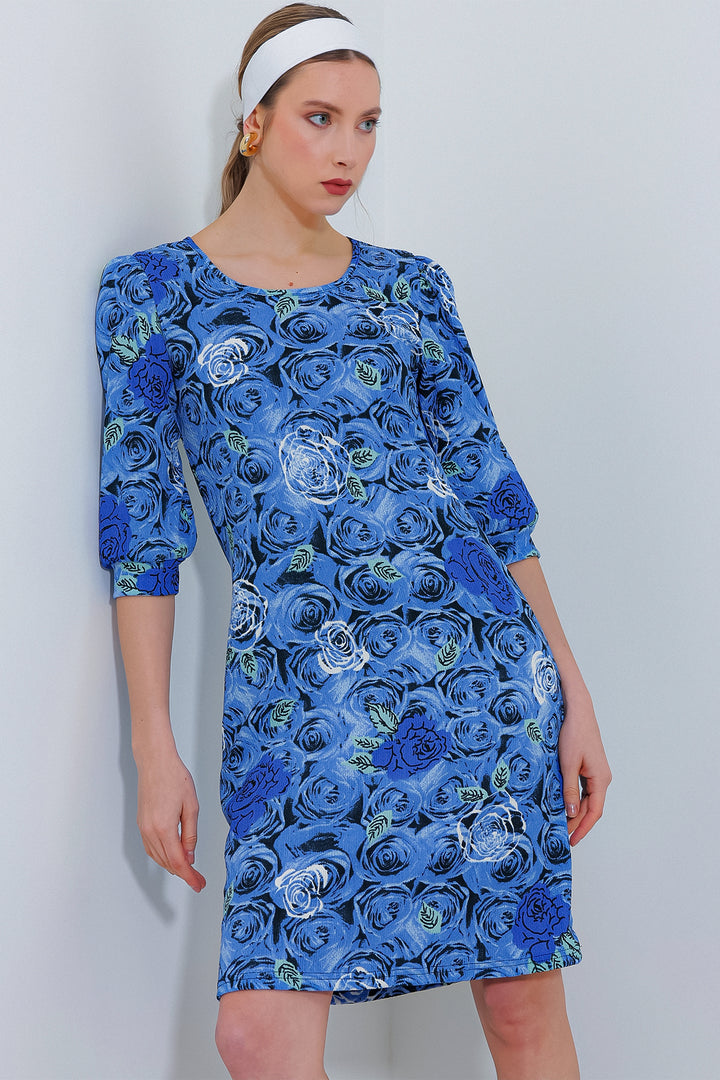 Bigdart Robe midi à motifs de rose bleu roi pour femme 2477