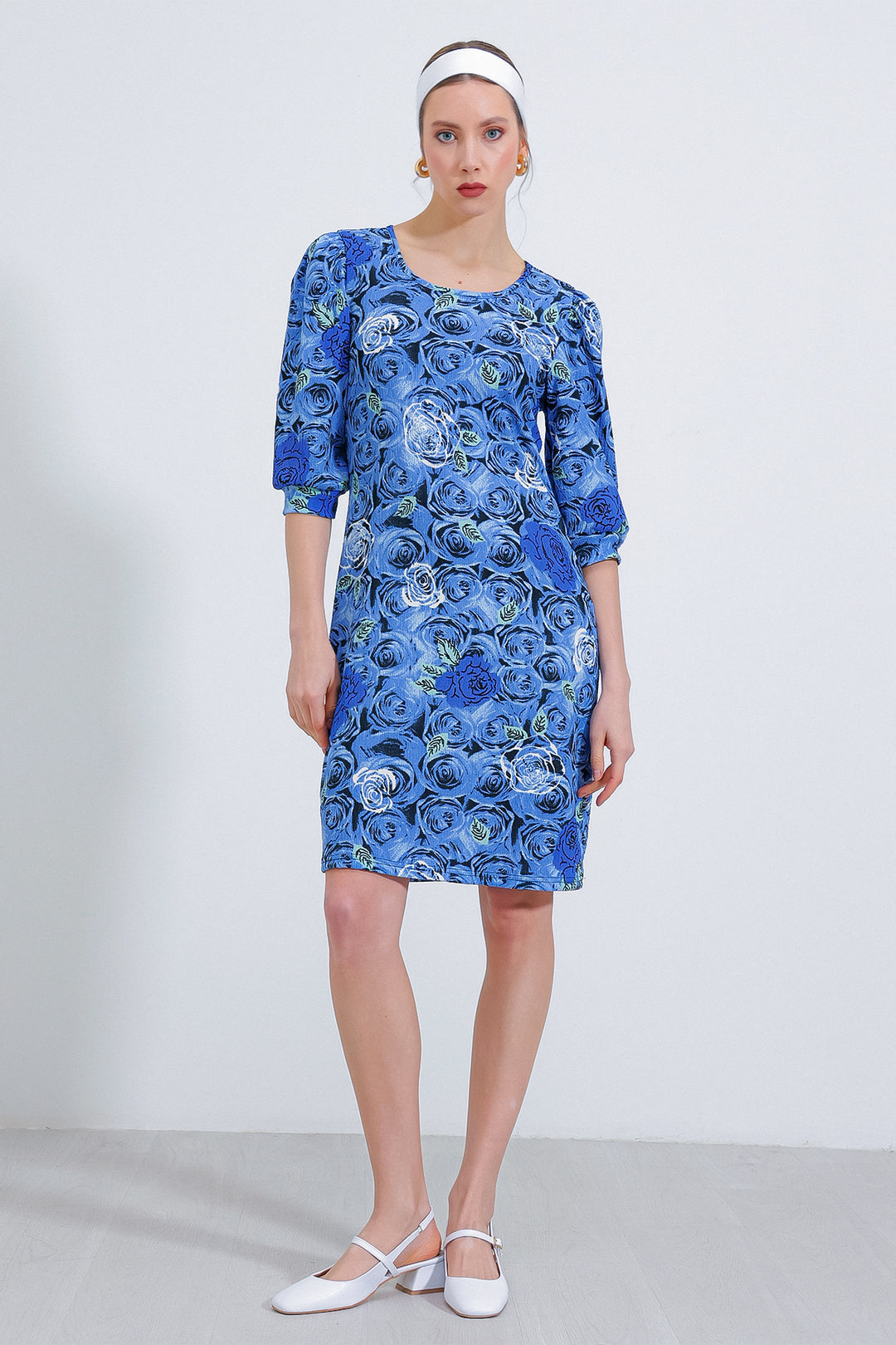 Bigdart Robe midi à motifs de rose bleu roi pour femme 2477