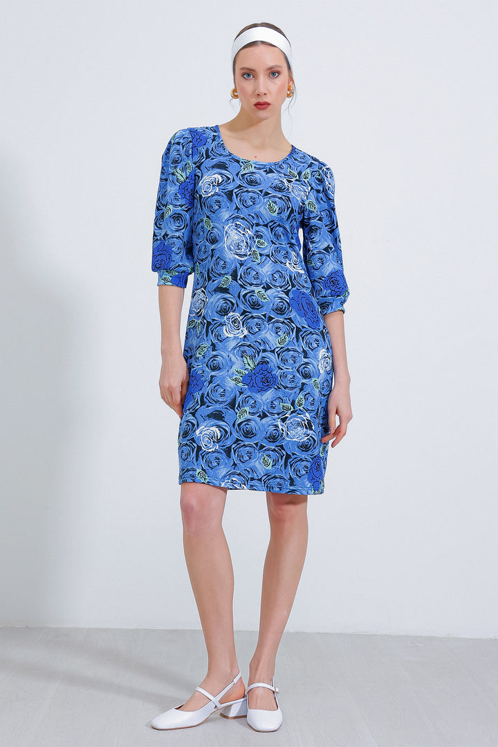 Bigdart Robe midi à motifs de rose bleu roi pour femme 2477