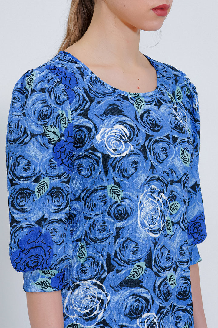 Bigdart Robe midi à motifs de rose bleu roi pour femme 2477