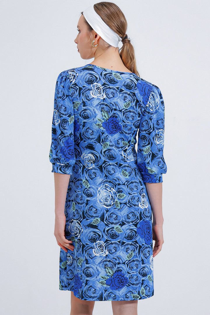 Bigdart Robe midi à motifs de rose bleu roi pour femme 2477