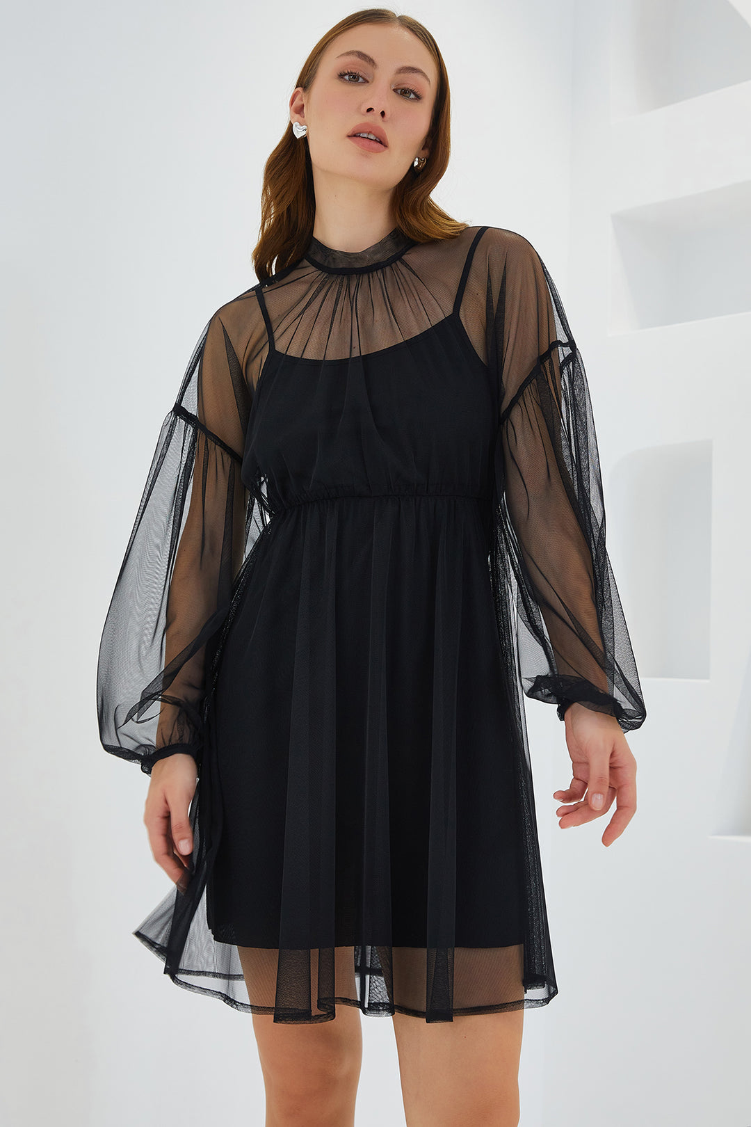 Bigdart Robe mini à détails en tulle noire pour femme 2485