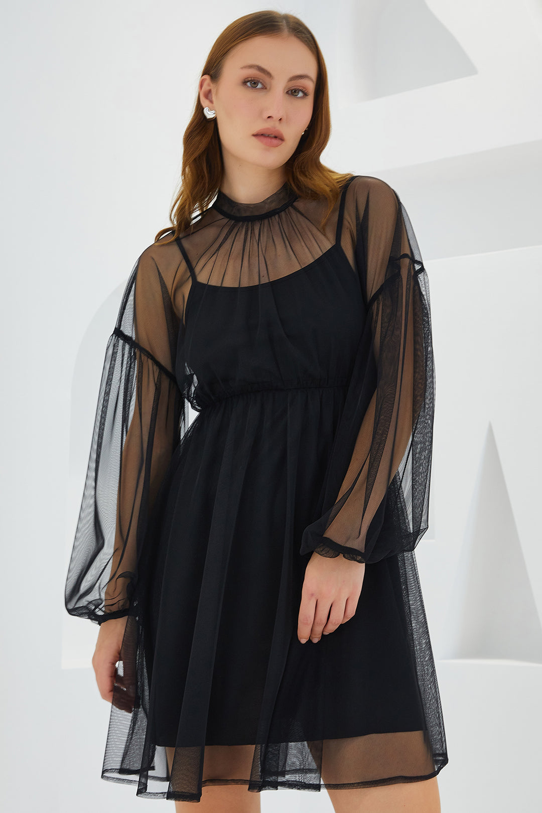 Bigdart Robe mini à détails en tulle noire pour femme 2485