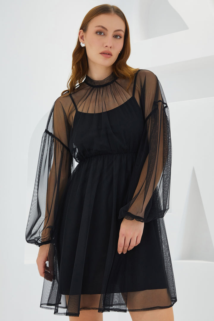Bigdart Robe mini à détails en tulle noire pour femme 2485