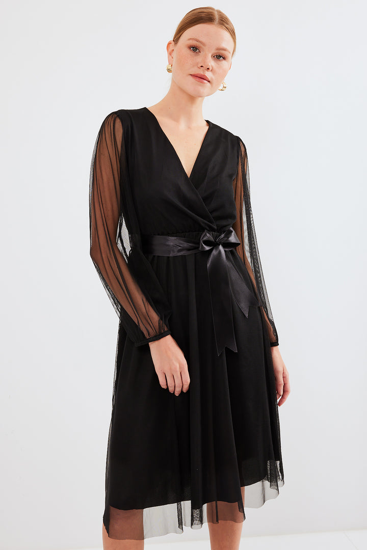 Bigdart 2494 Robe en tulle à col croisé - Noir